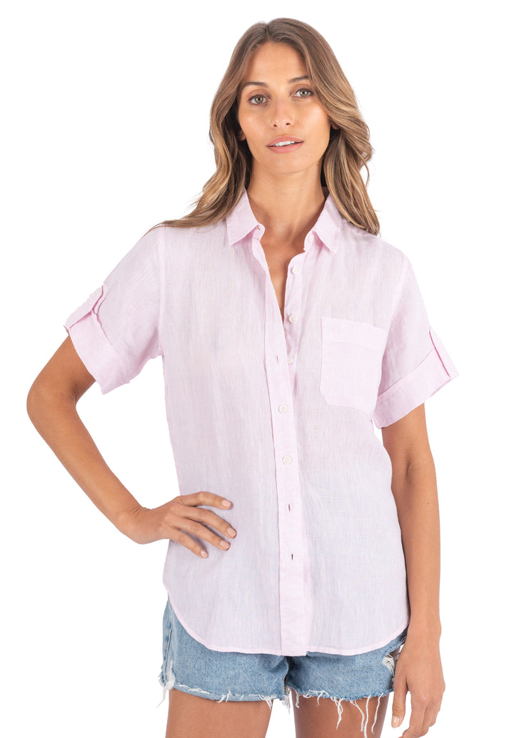 Febe-SS Pink Linen Camp Shirt