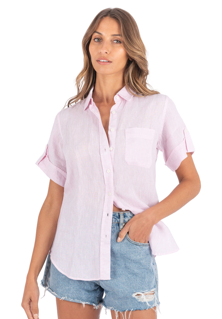 Febe-SS Pink Linen Camp Shirt