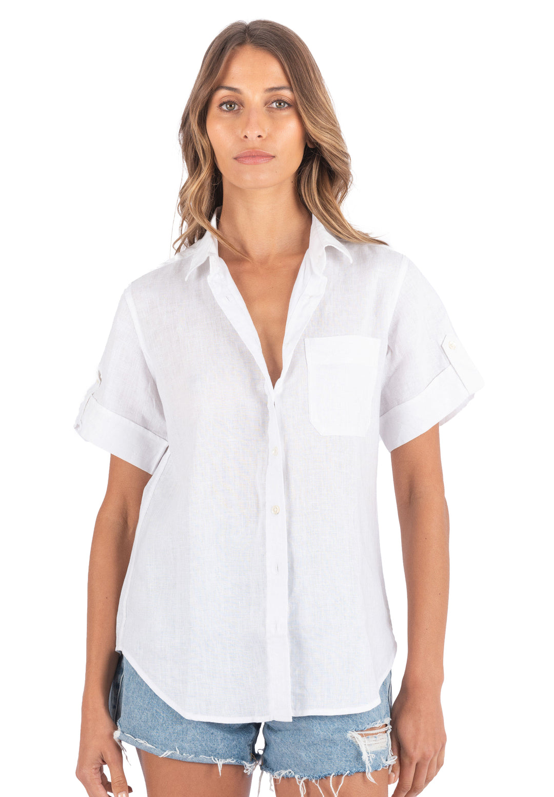 Febe-SS White Linen Camp Shirt