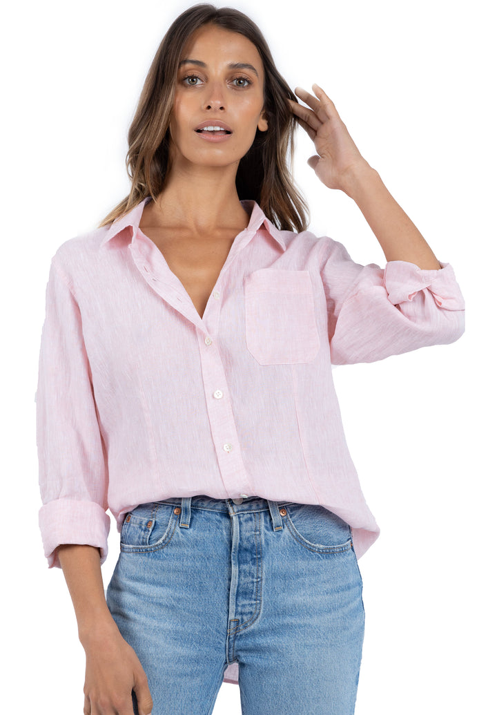 Lina Pink Melange Slim-Fit Linen Shirt