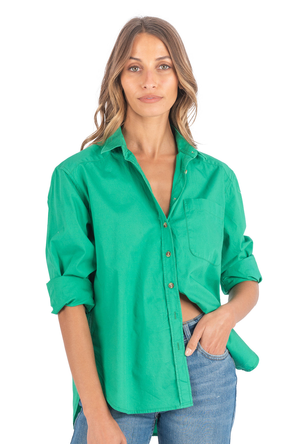 Poppy-Cotton Green Oversized Cotton Shirt