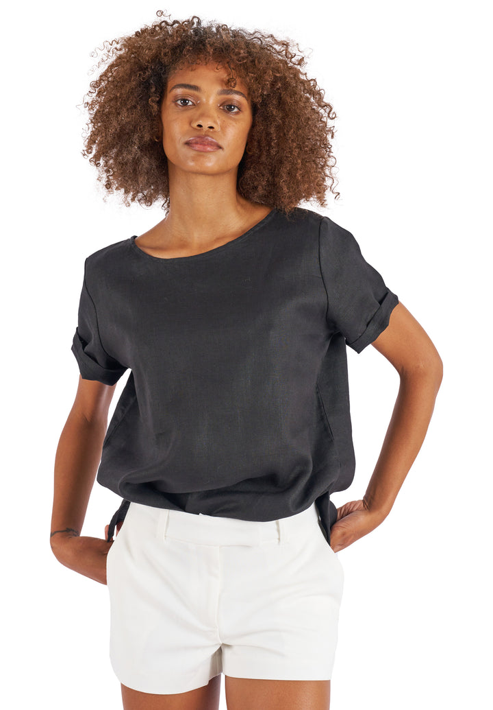 Teena-Linen Black T-Shirt