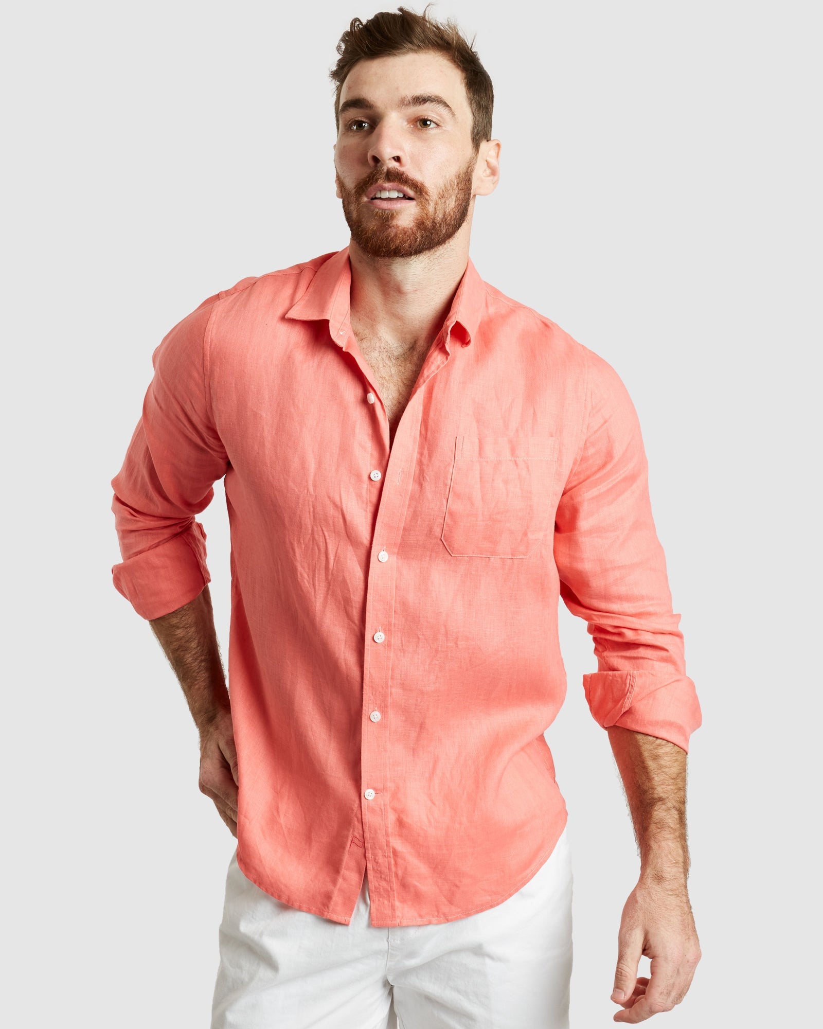 Tulum-Casual Coral Linen Shirt Long Sleeve – CAMIXA