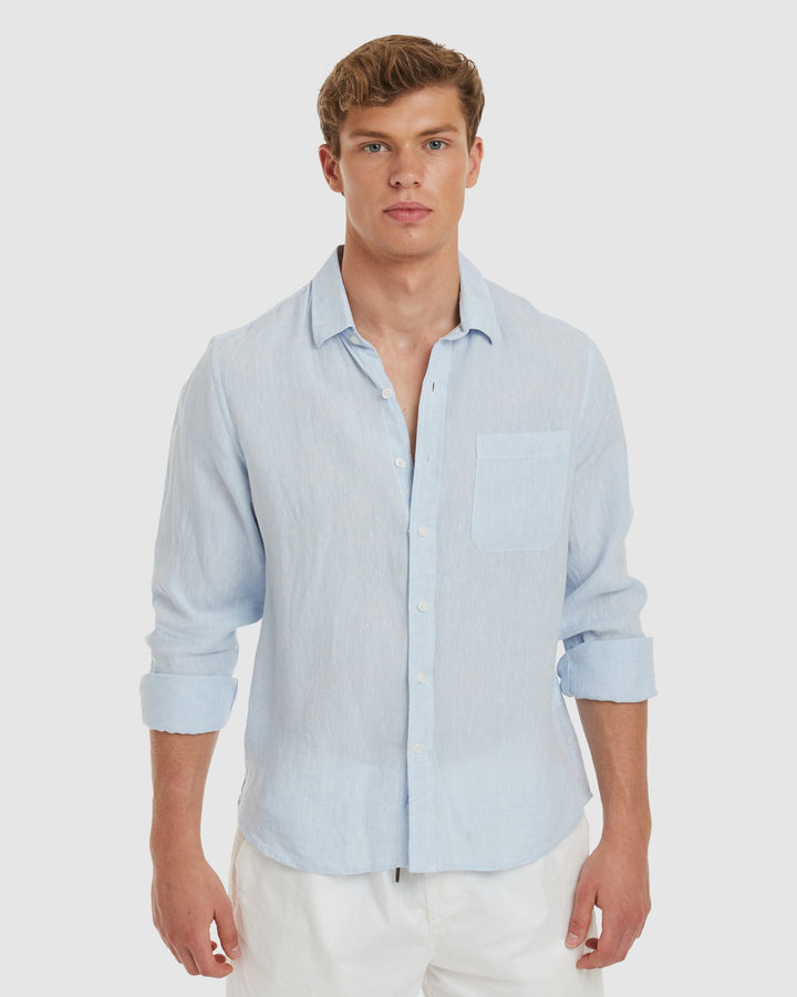 Ravello-LS No Tuck Sky blue Linen Shirt - Slim Fit