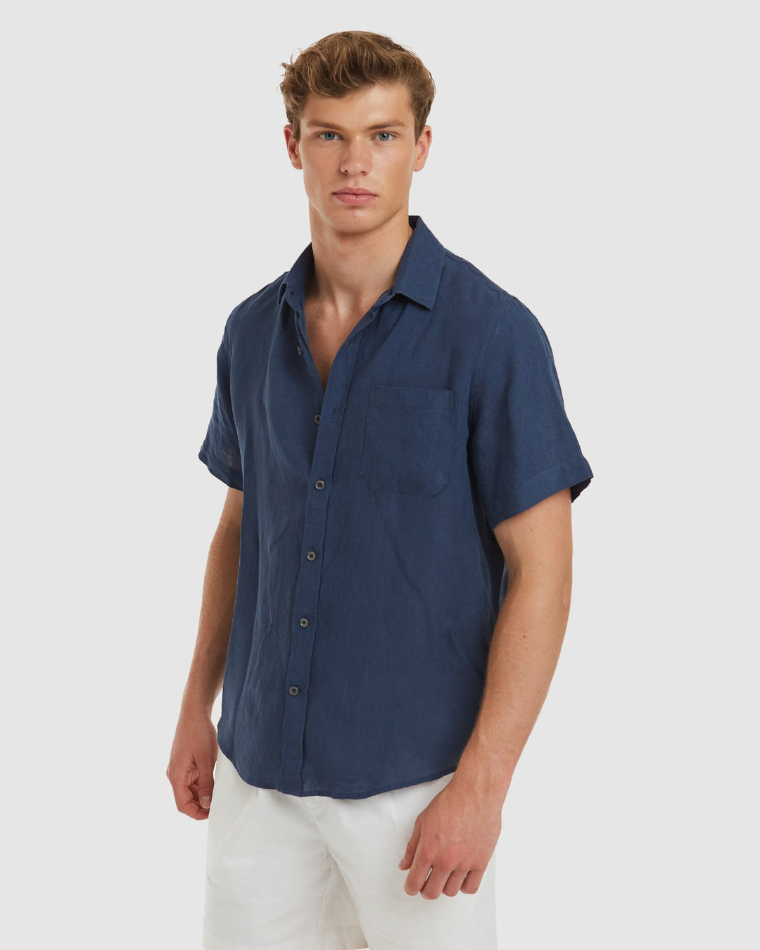 Ravello-SS No Tuck Navy Linen Shirt - Slim Fit