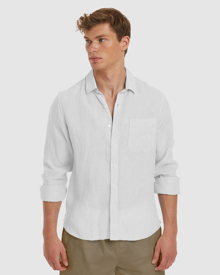 Ravello-LS No Tuck White Linen Shirt - Slim Fit
