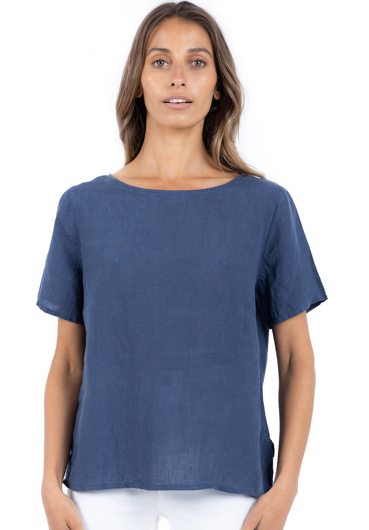 Teena Blue, Sand Washed Linen T-Shirt