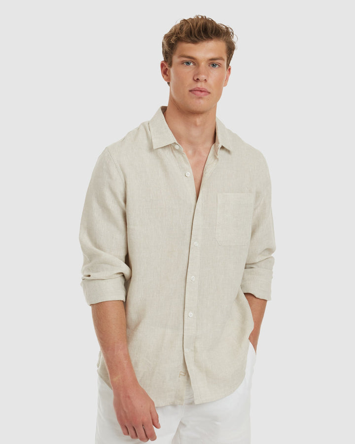 Ravello-LS No Tuck Sand Linen Shirt - Slim Fit