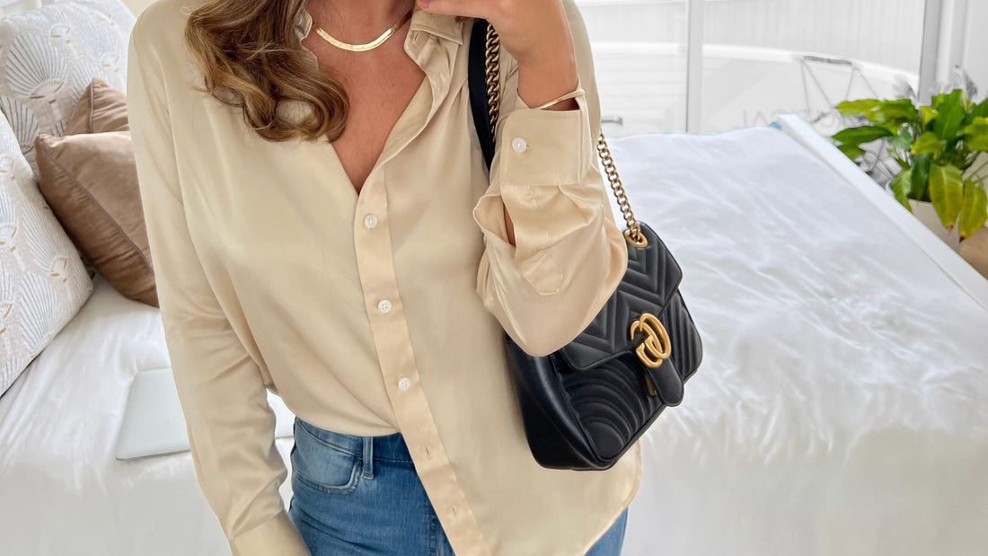 satin silk shirt beige champagne