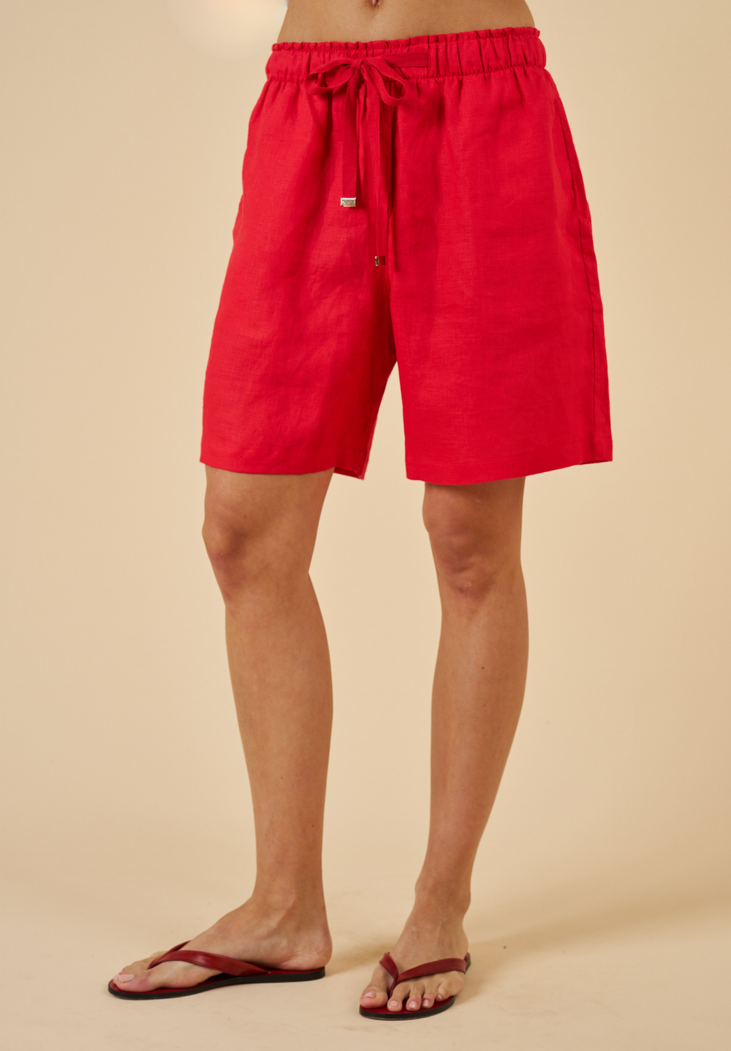 Panthea Red Linen Shorts