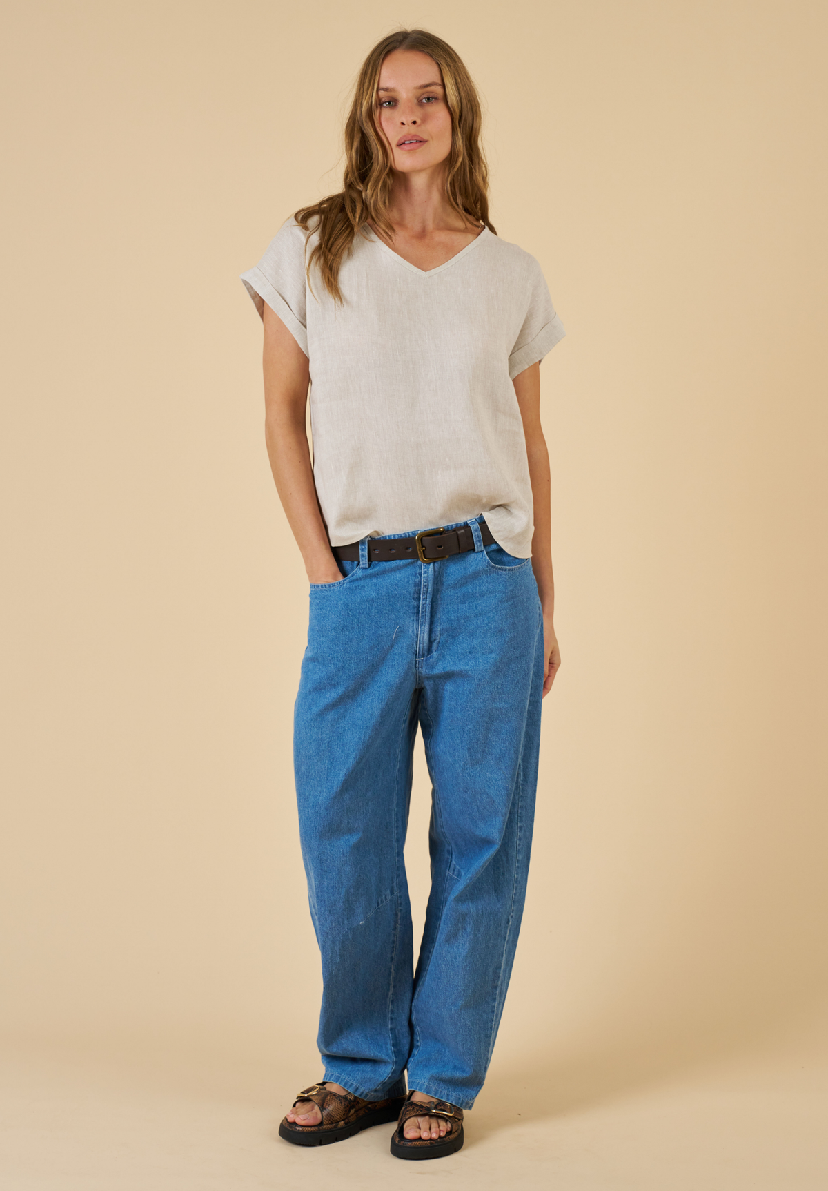 Martina Natural Sand Washed Linen T-Shirt