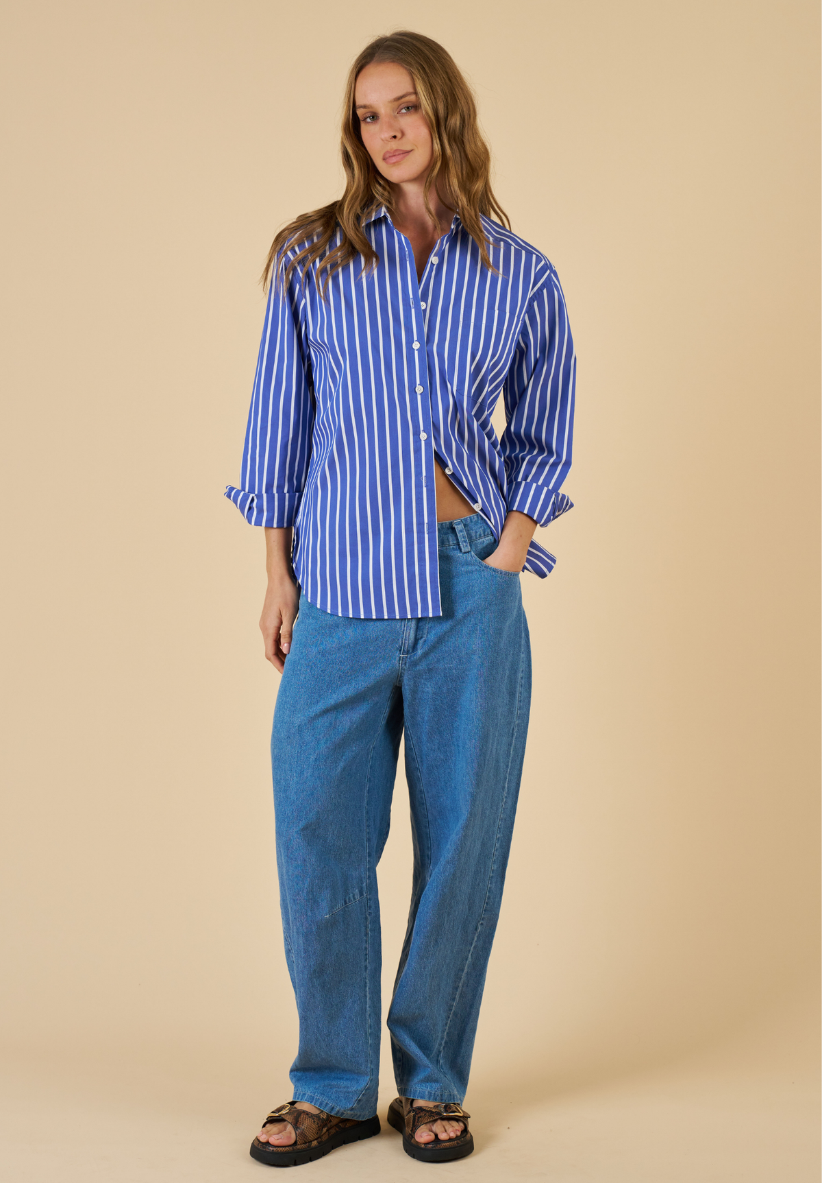 Poppy Dark Blue Stripes Oversized Shirt
