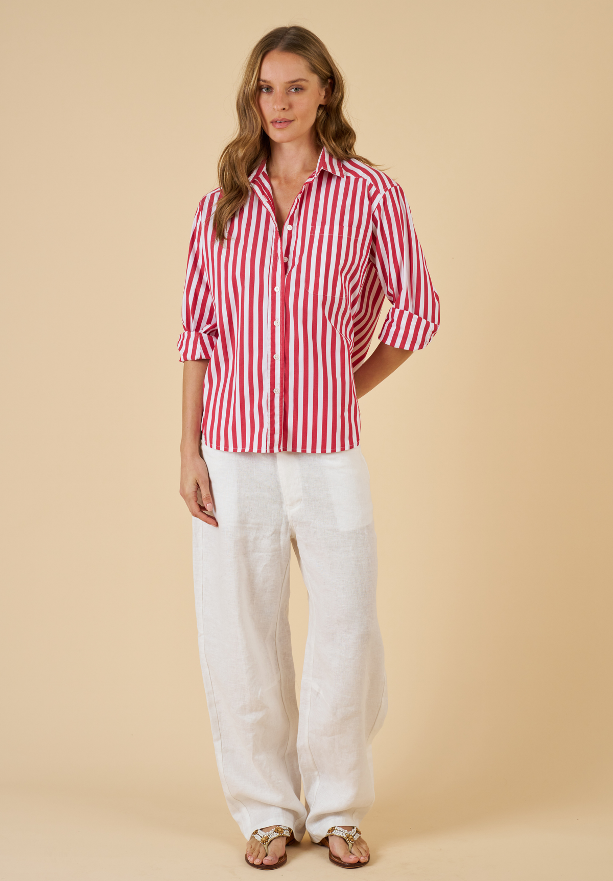 Poppy Red Stripes Oversized Shirt