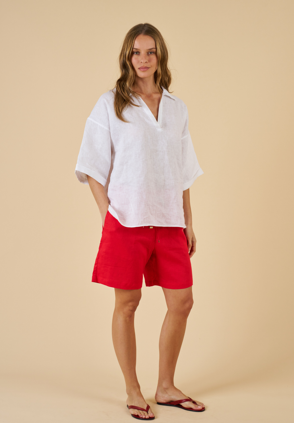 Panthea Red Linen Shorts