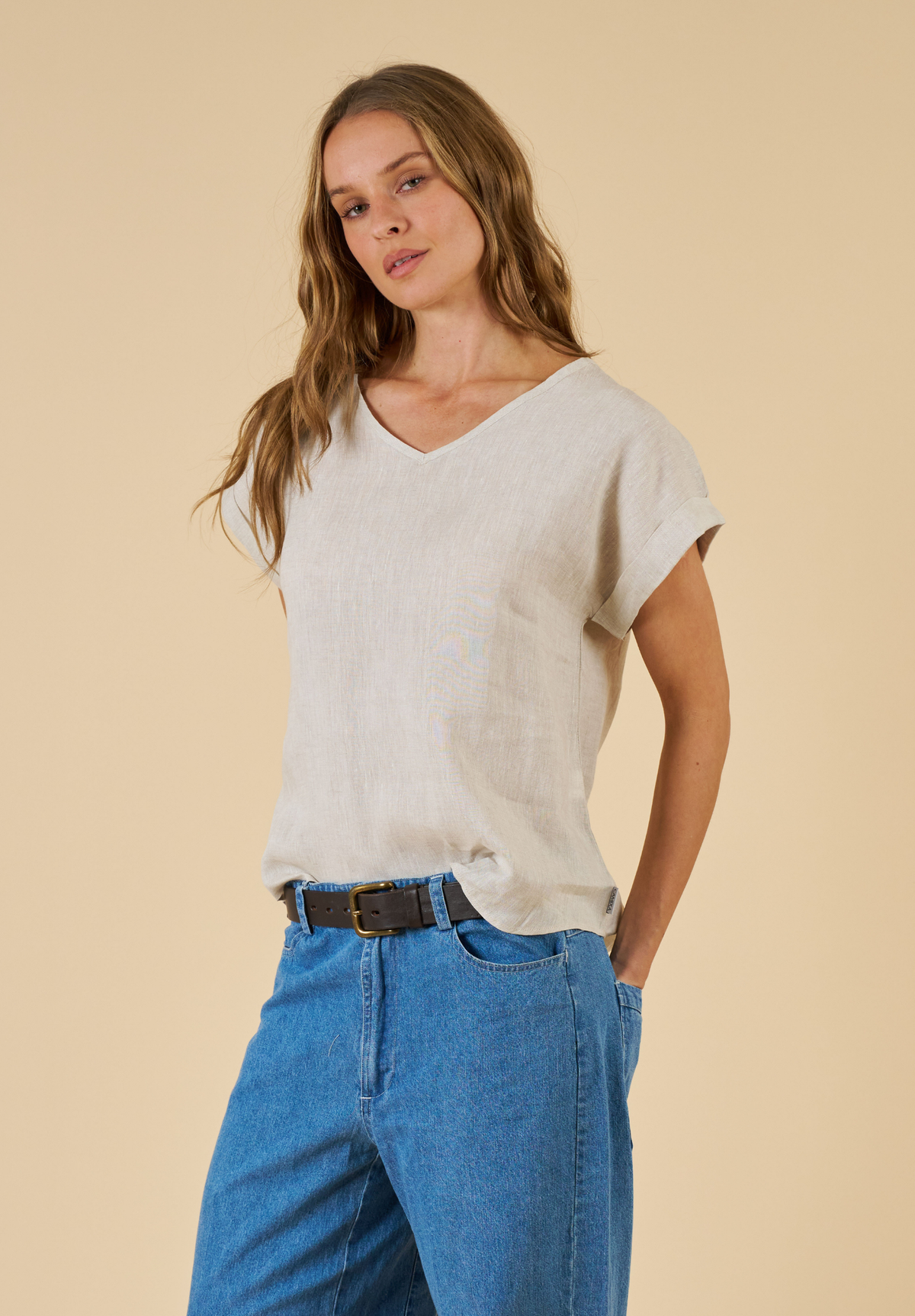 Martina Natural Sand Washed Linen T-Shirt