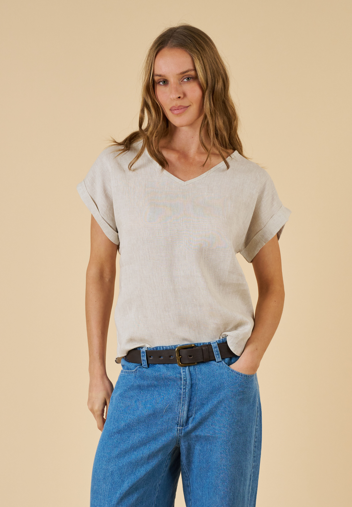 Martina Natural Sand Washed Linen T-Shirt
