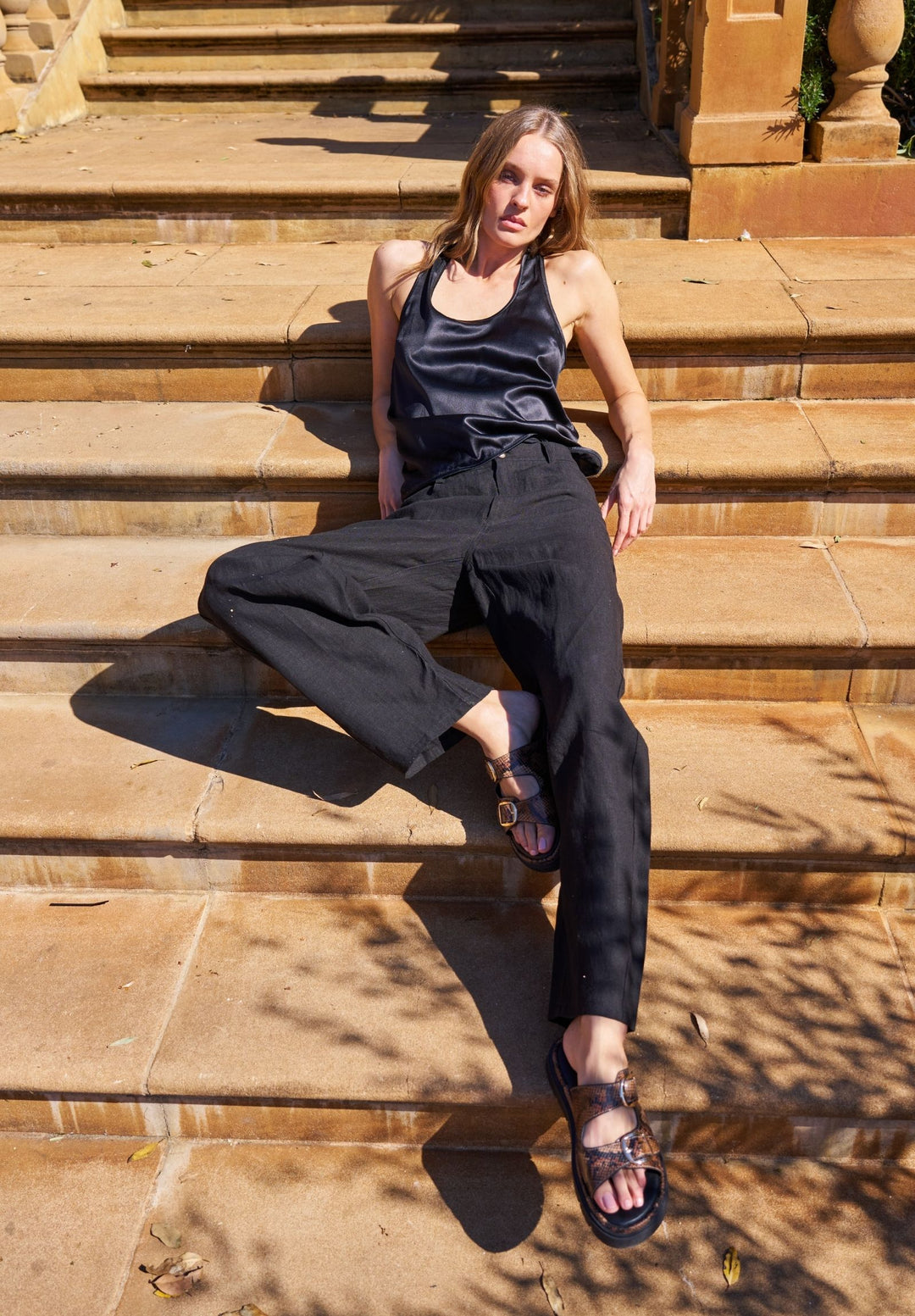 Aosta Black Linen Pants