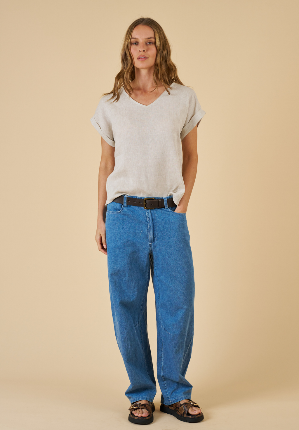 Martina Natural Sand Washed Linen T-Shirt