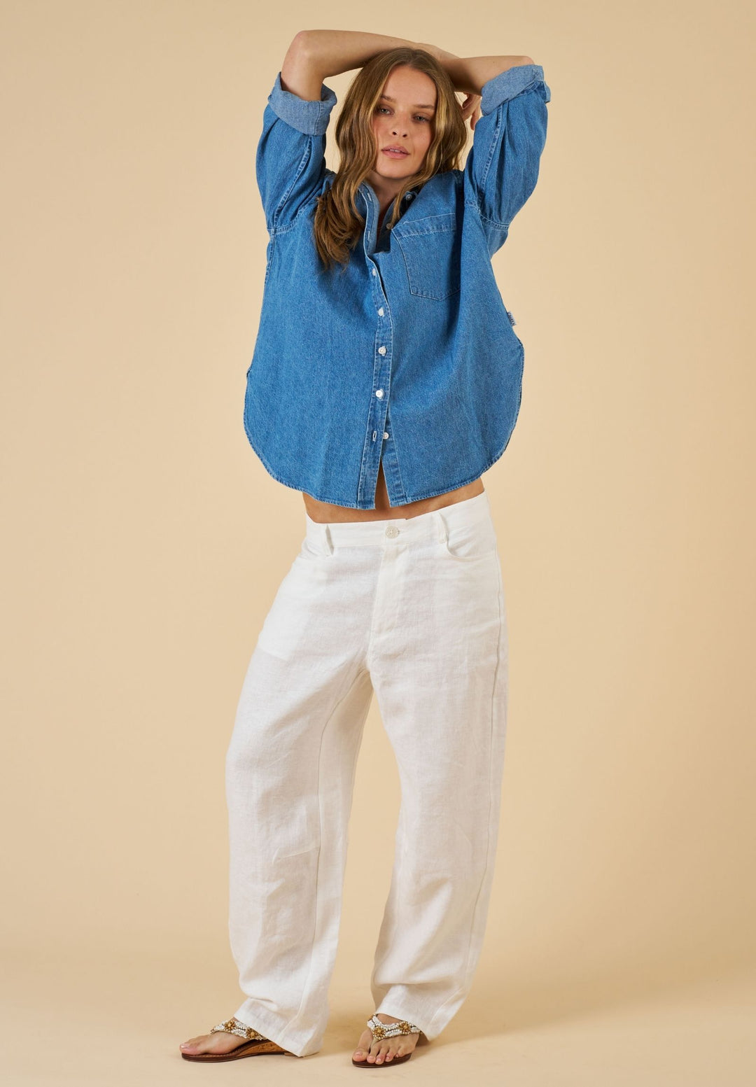 Aosta White Linen Pants