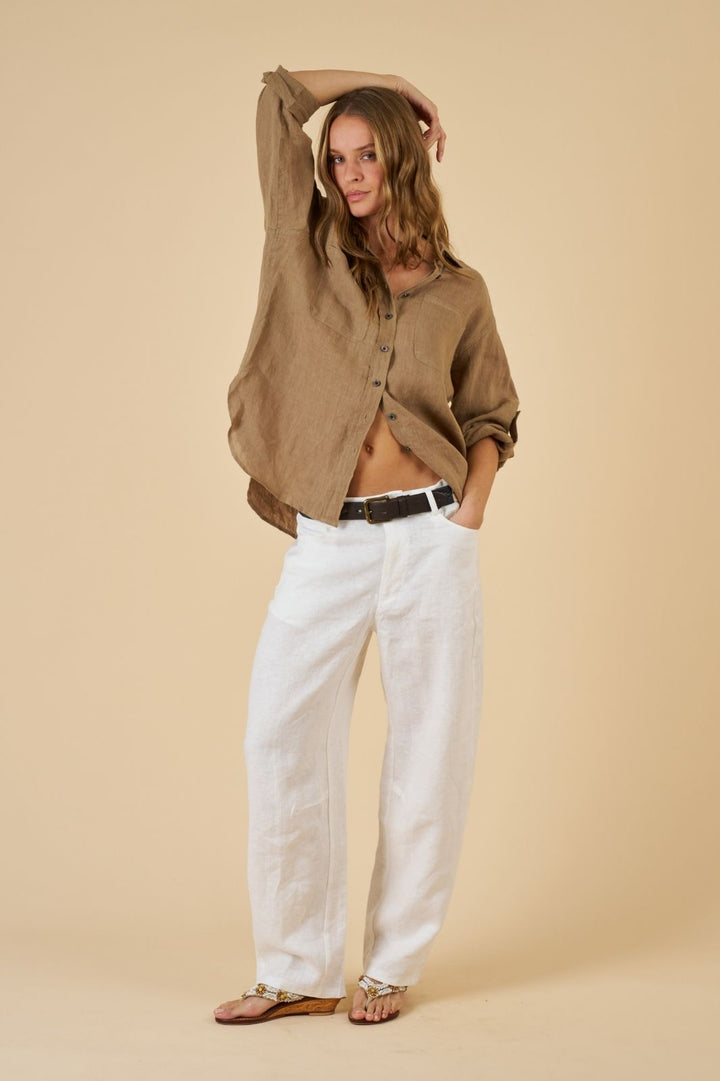 Aosta White Linen Pants