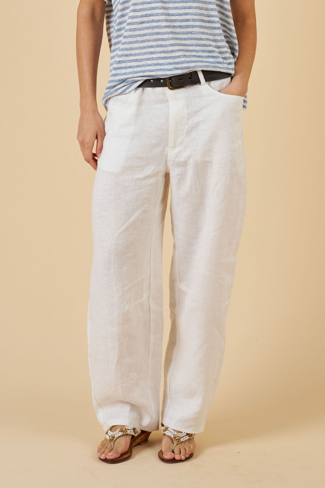 Aosta White Linen Pants