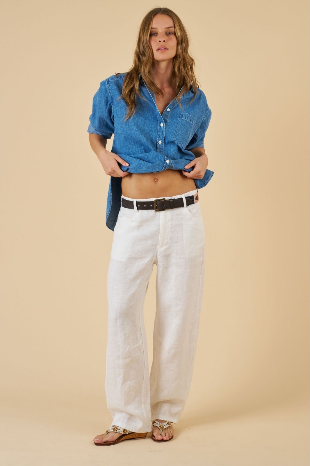 Aosta White Linen Pants