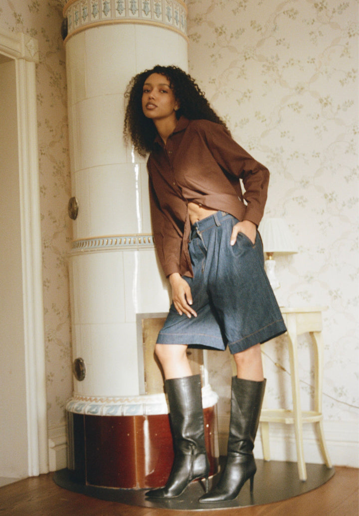 Bermuda Dark Blue Denim Linen Shorts