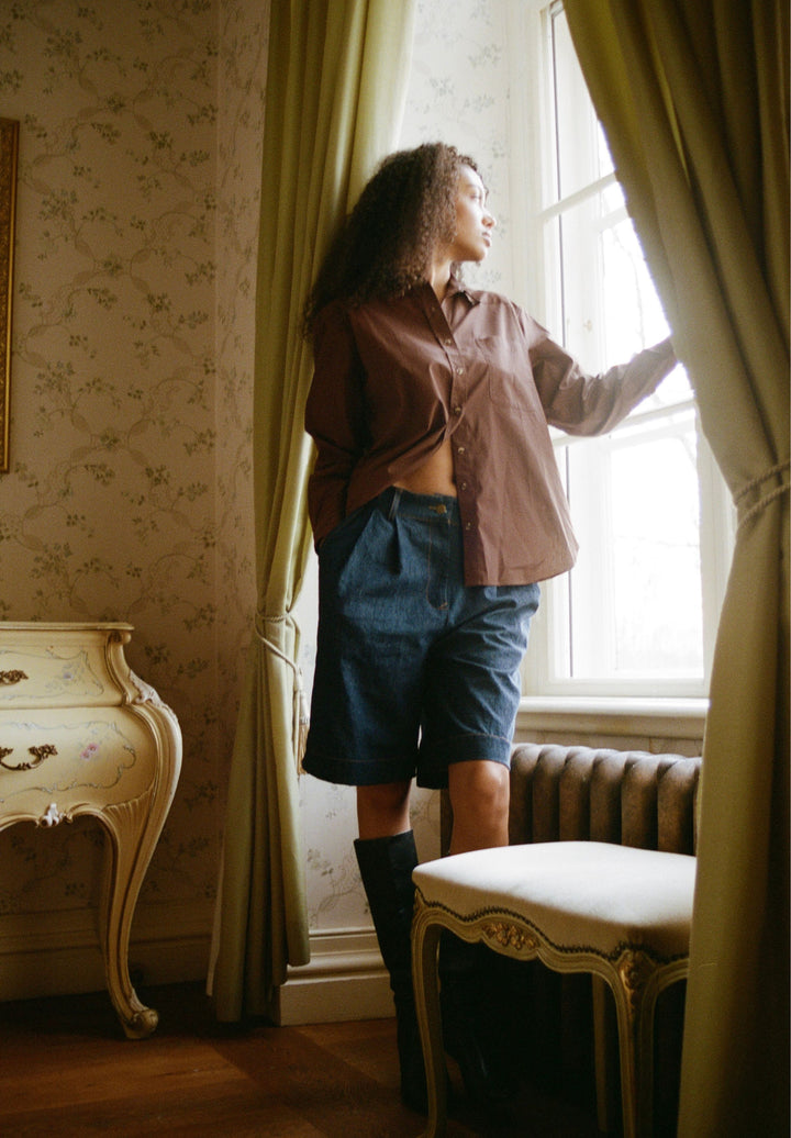 Poppy-Cotton Moka Oversized Cotton Shirt