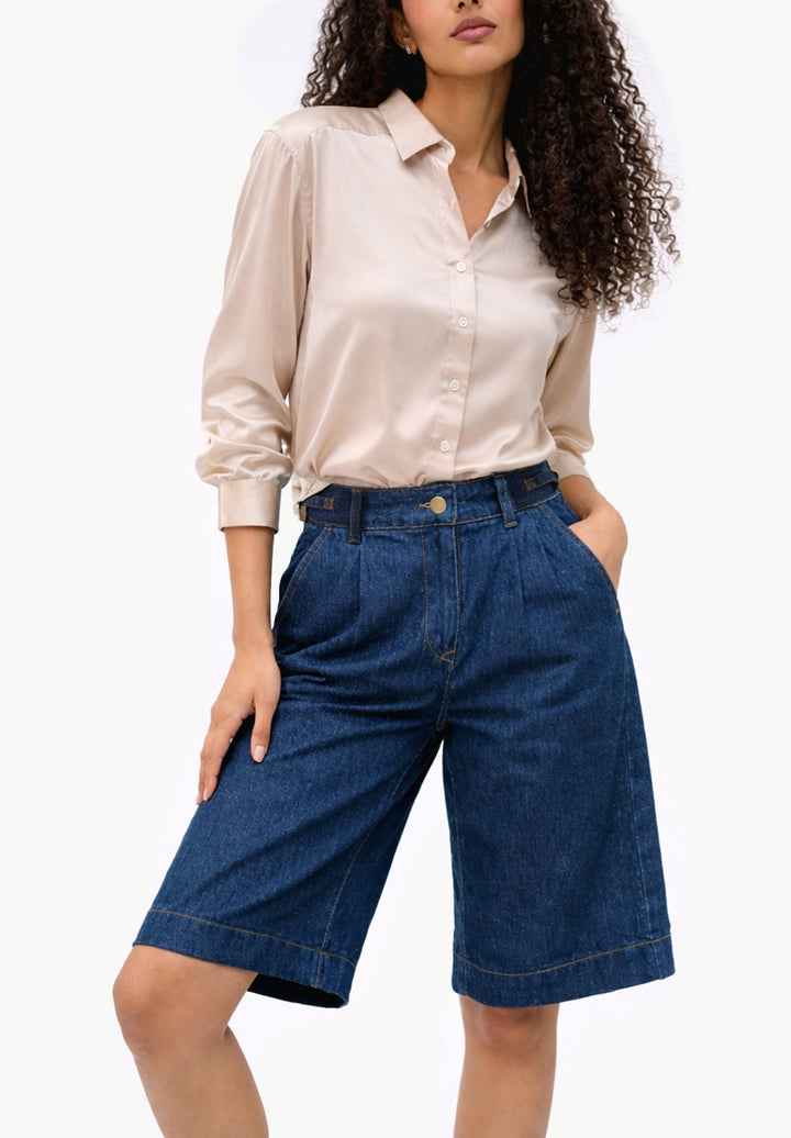 Bermuda Dark Blue Denim Linen Shorts