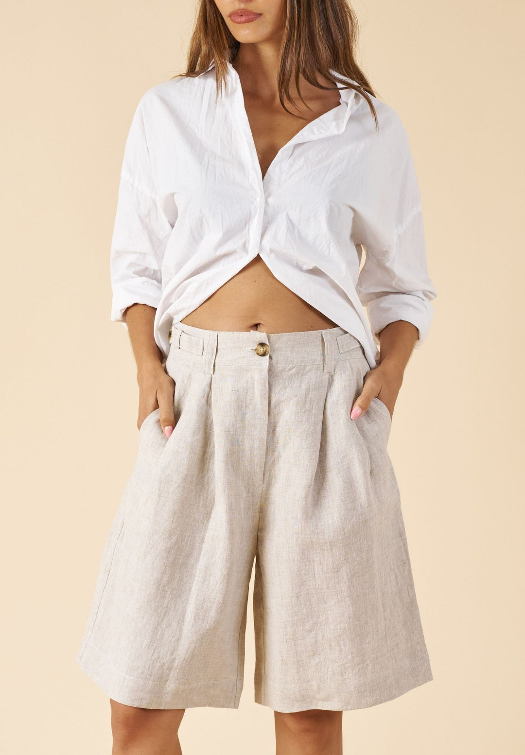 Exal-Cotton White Oversized Frayed Edge Cotton Shirt