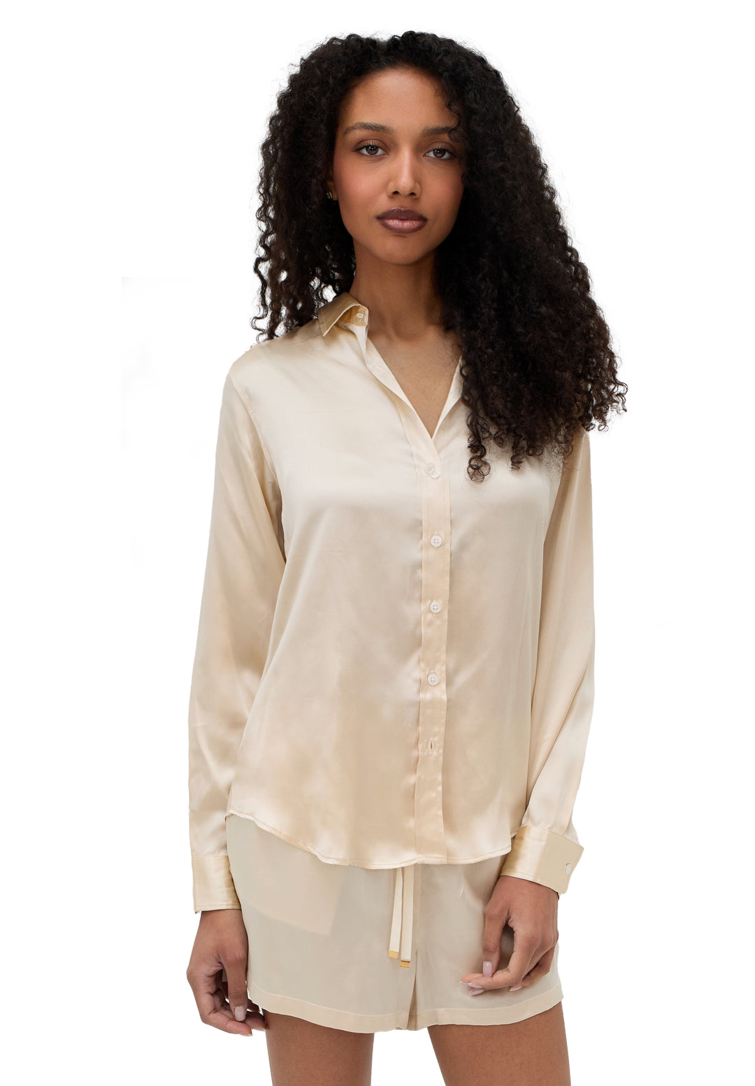 Satin-Silk Biscuit Classic Charmeuse Silk Shirt