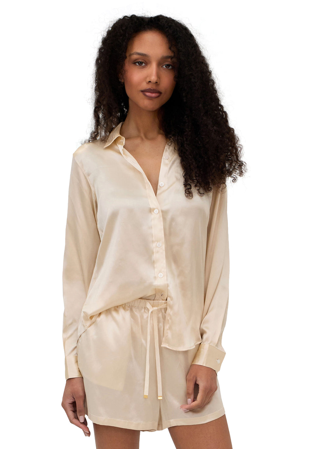 Satin-Silk Biscuit Classic Charmeuse Silk Shirt