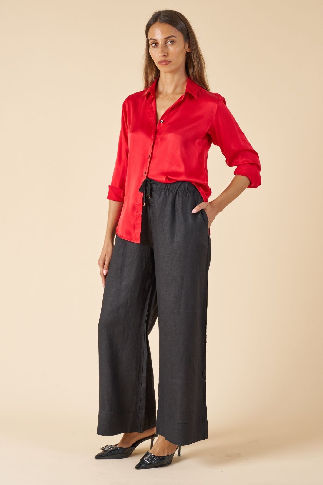 Satin-Silk Cherry Red, Pure Charmeuse Silk Shirt