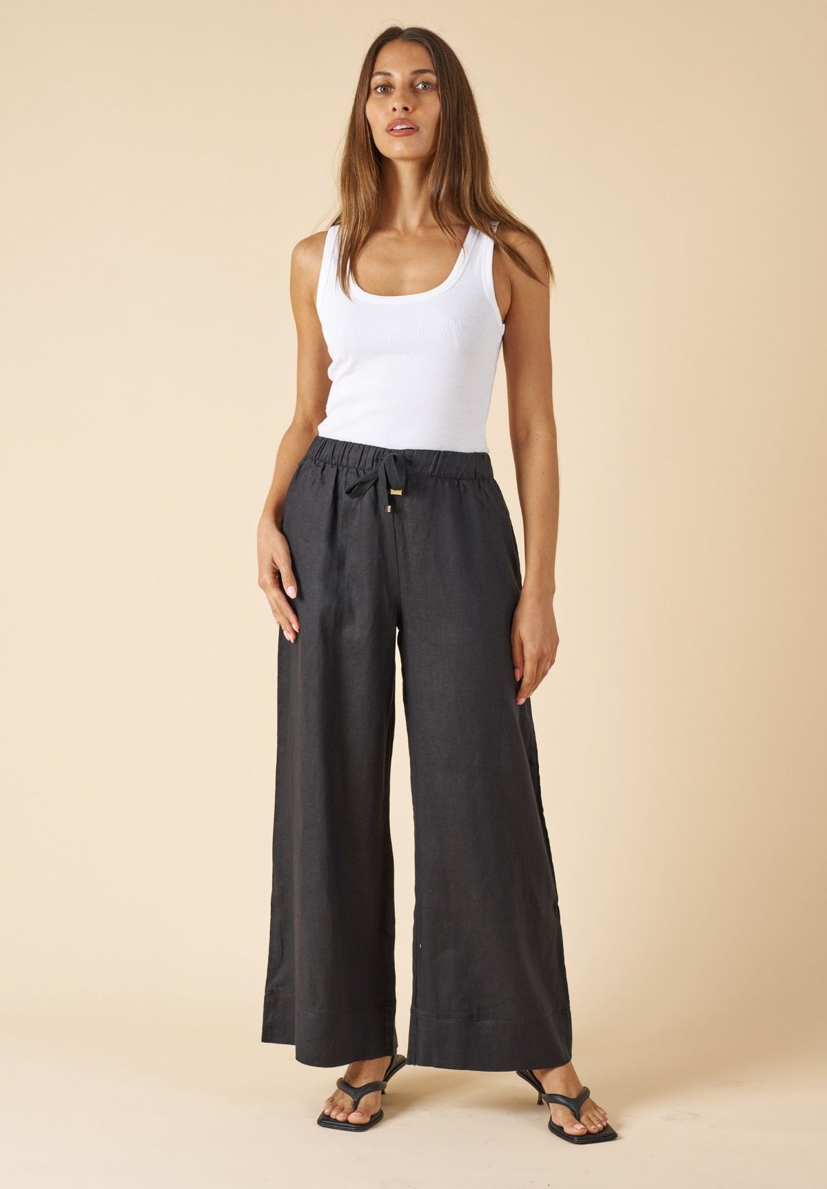 Palazzo Black Linen Pants