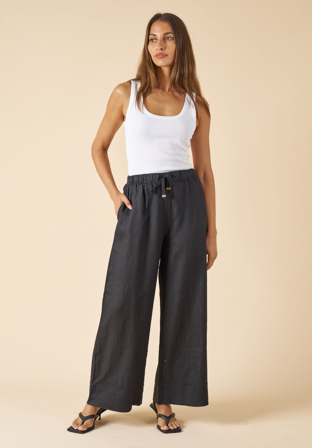Palazzo Black Linen Pants