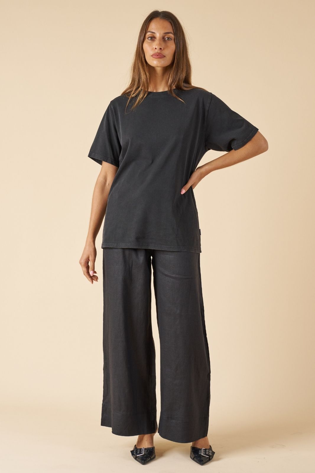 Palazzo Black Linen Pants