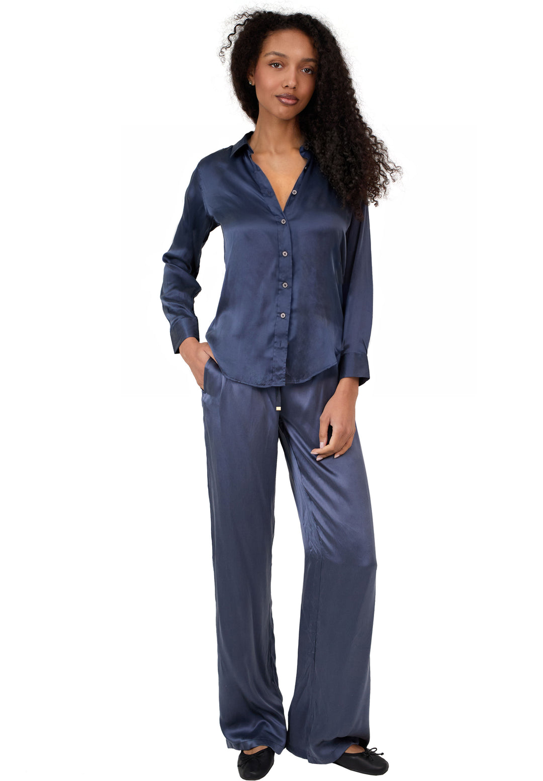 Lulu Avio Blue Silk Pants