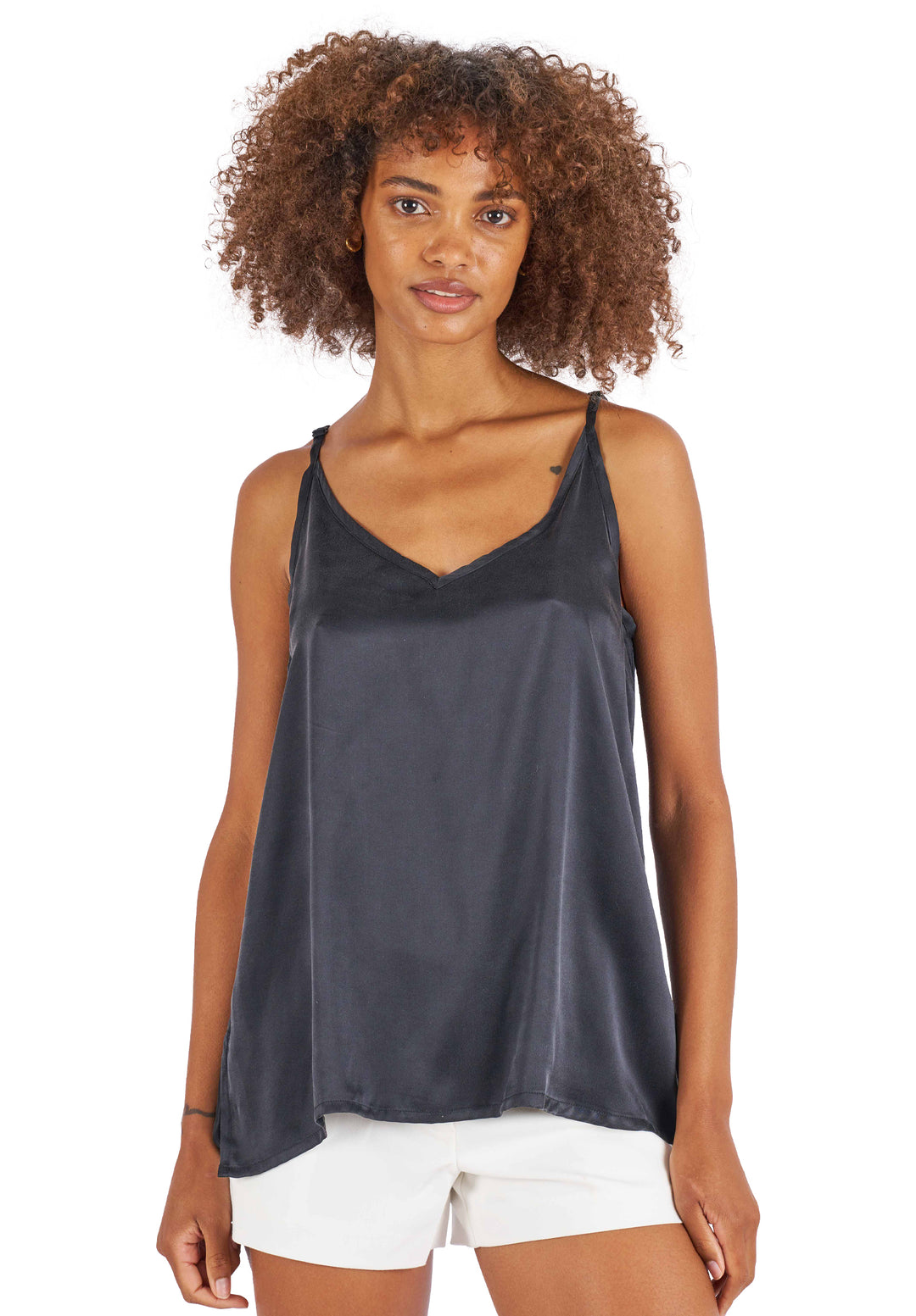 Cami-v Black 100% Satin Silk Camisole - Relaxed Fit – CAMIXA