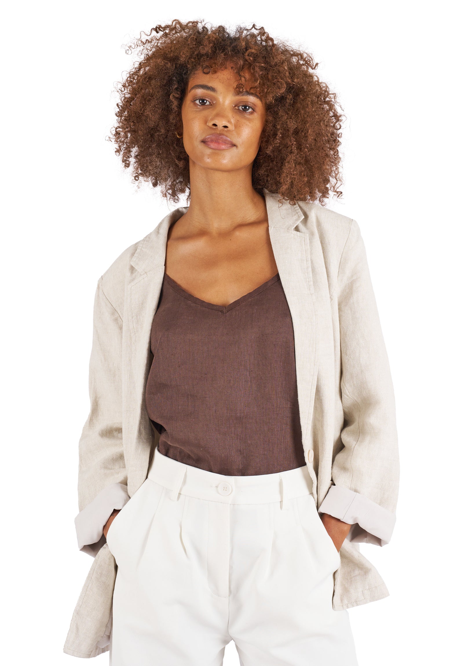 Cami-V Coffee Linen Top
