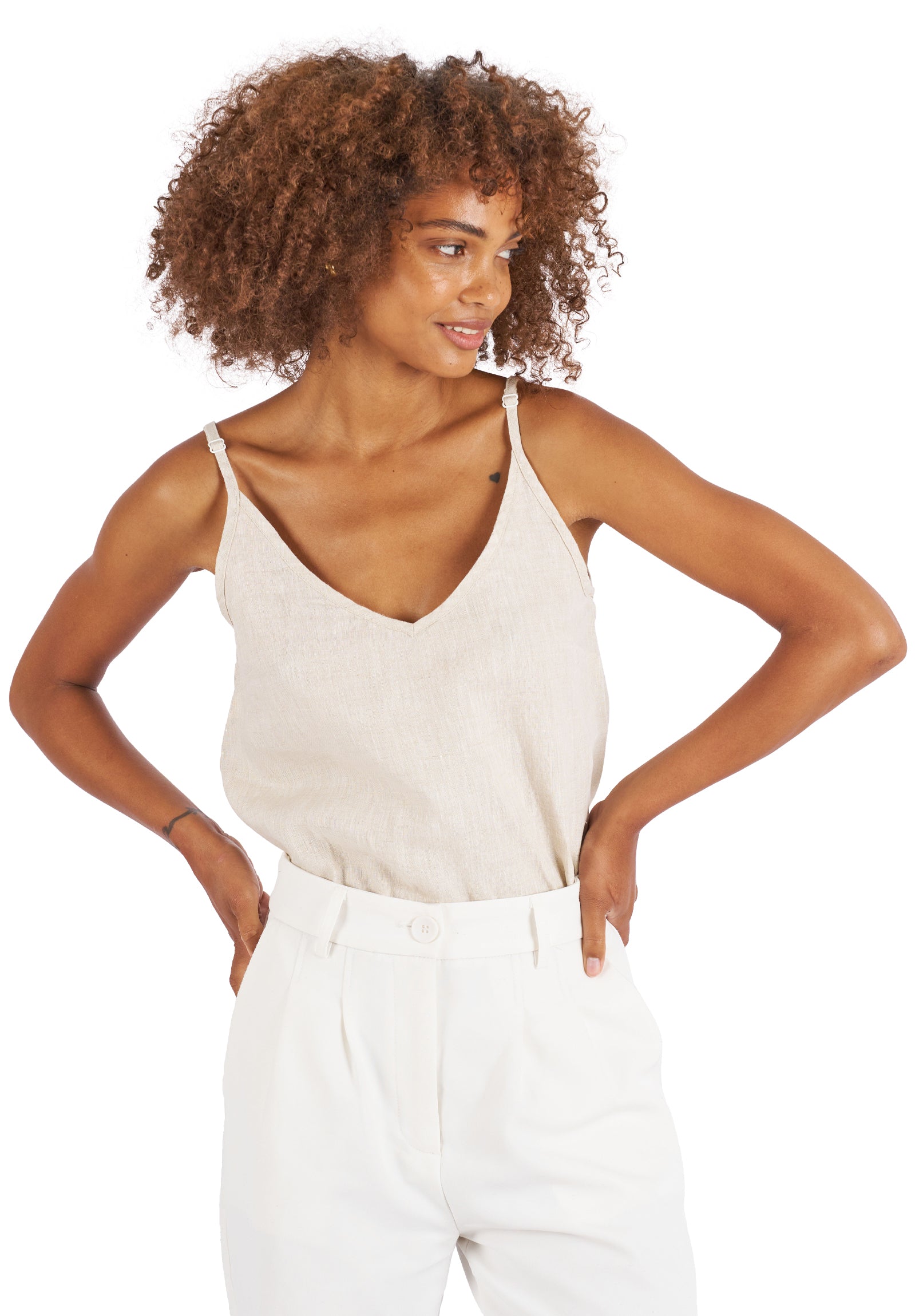 Cami-V Natural Linen Top – CAMIXA