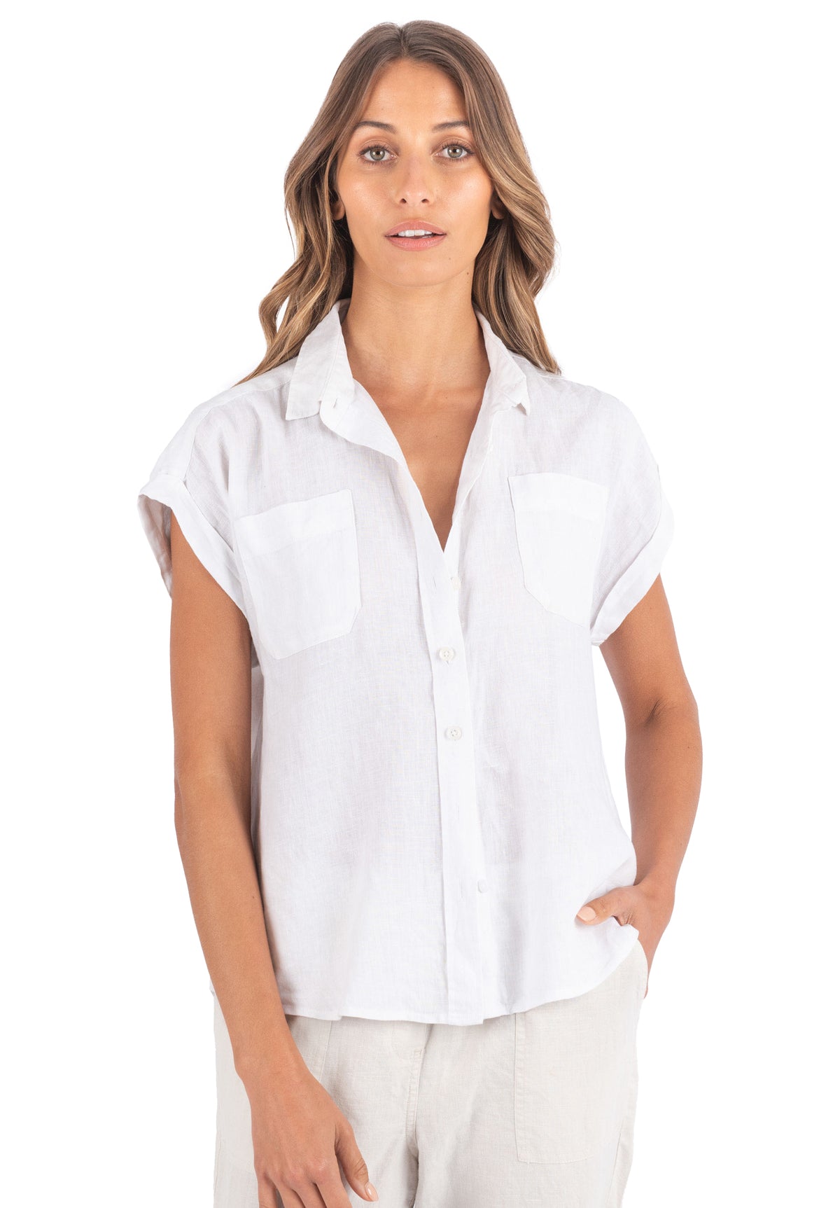 Capri White SS Linen Shirt