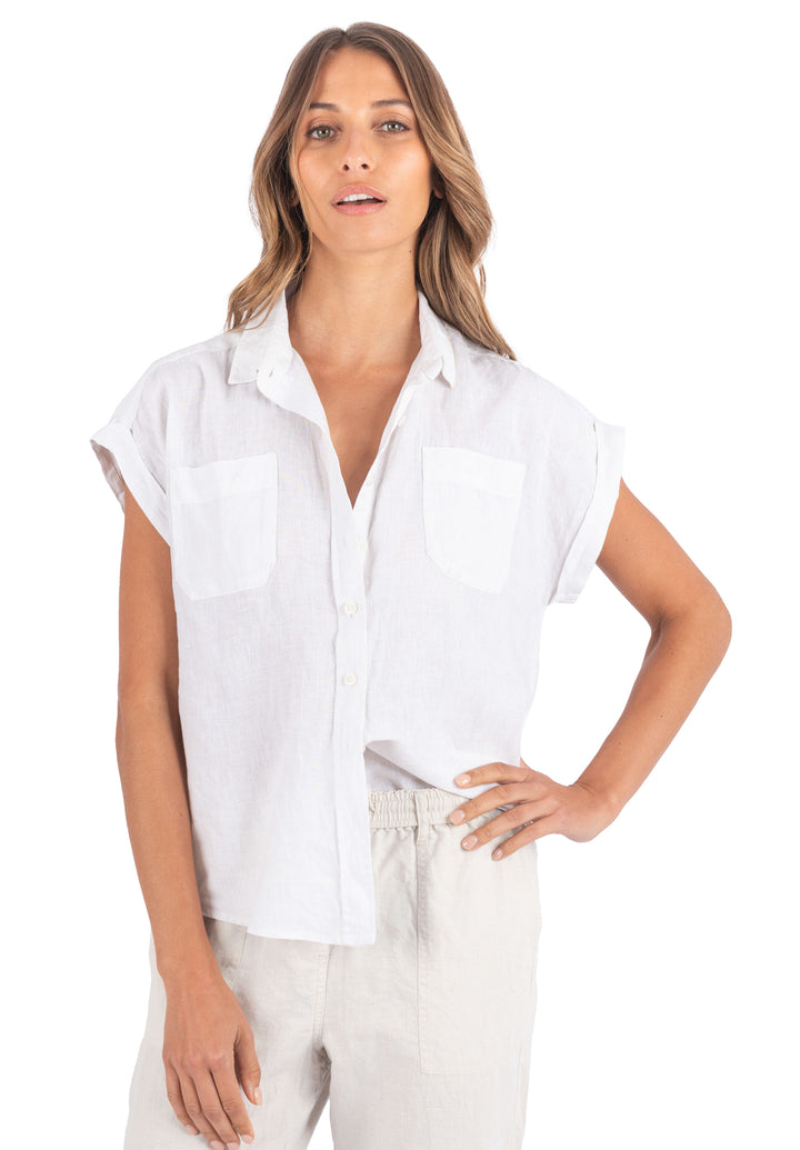 Capri White Short Sleeve Linen Shirt