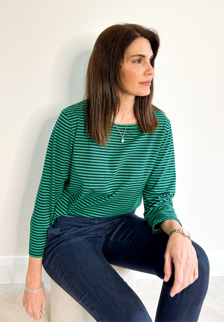 Marina Blue Green Stripes - Long Sleeve T-Shirt