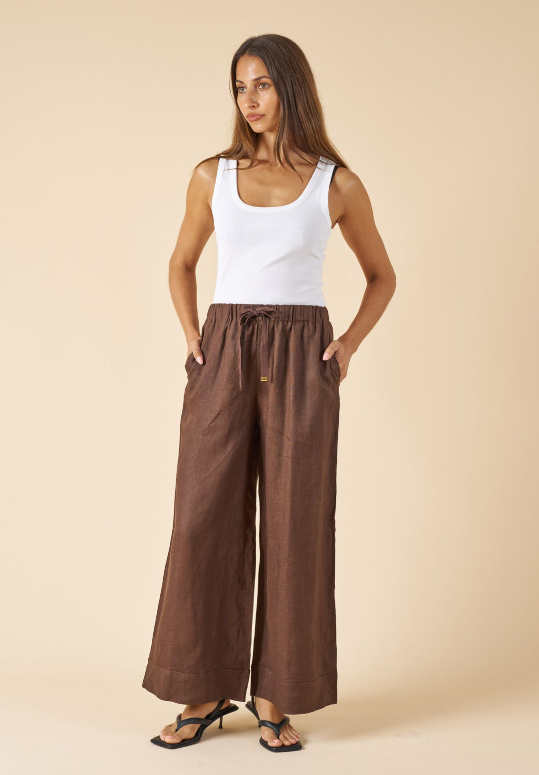 Palazzo Coffee Linen Pants