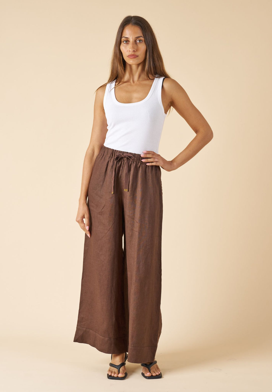 Palazzo Coffee Linen Pants