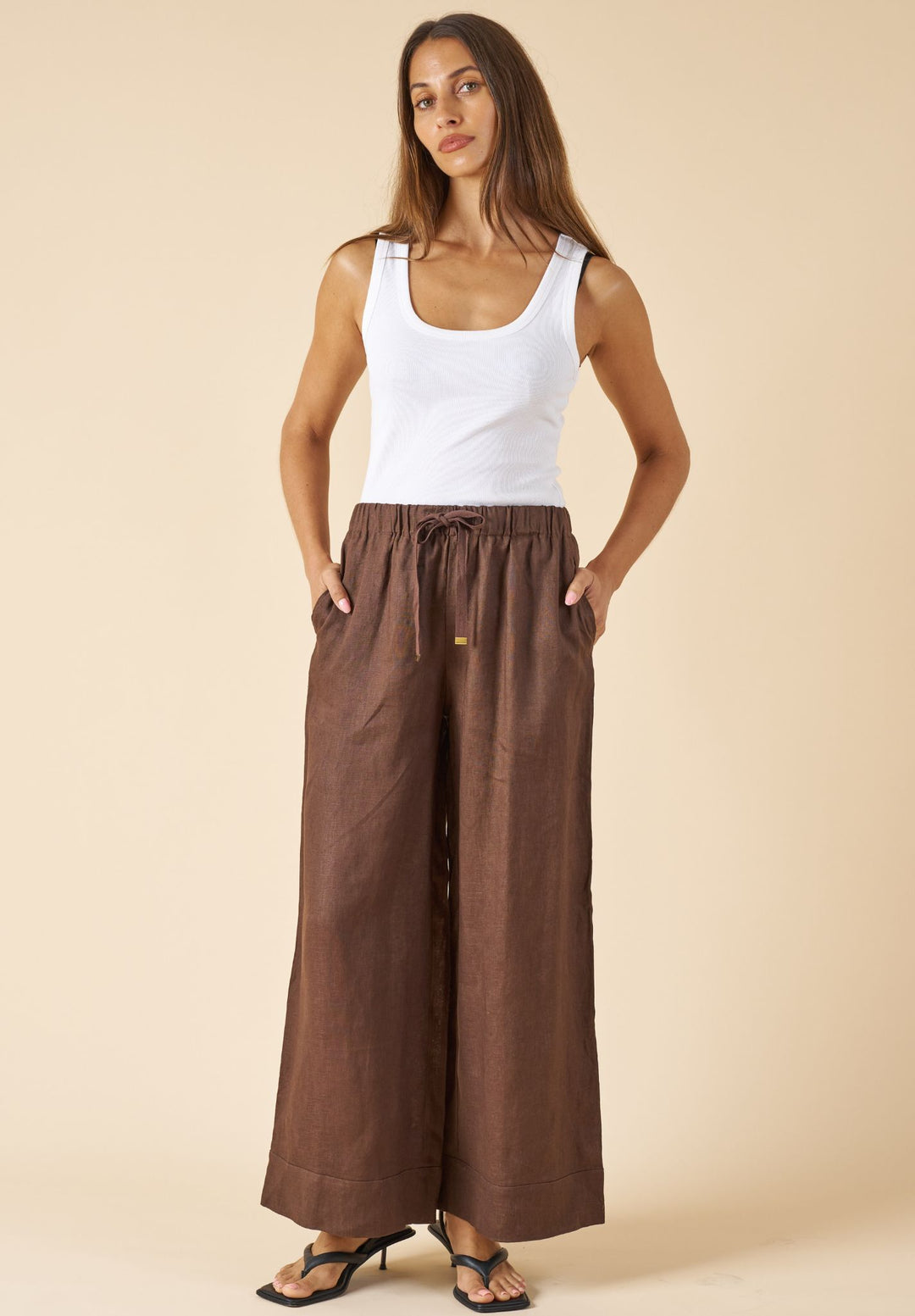 Palazzo Coffee Linen Pants