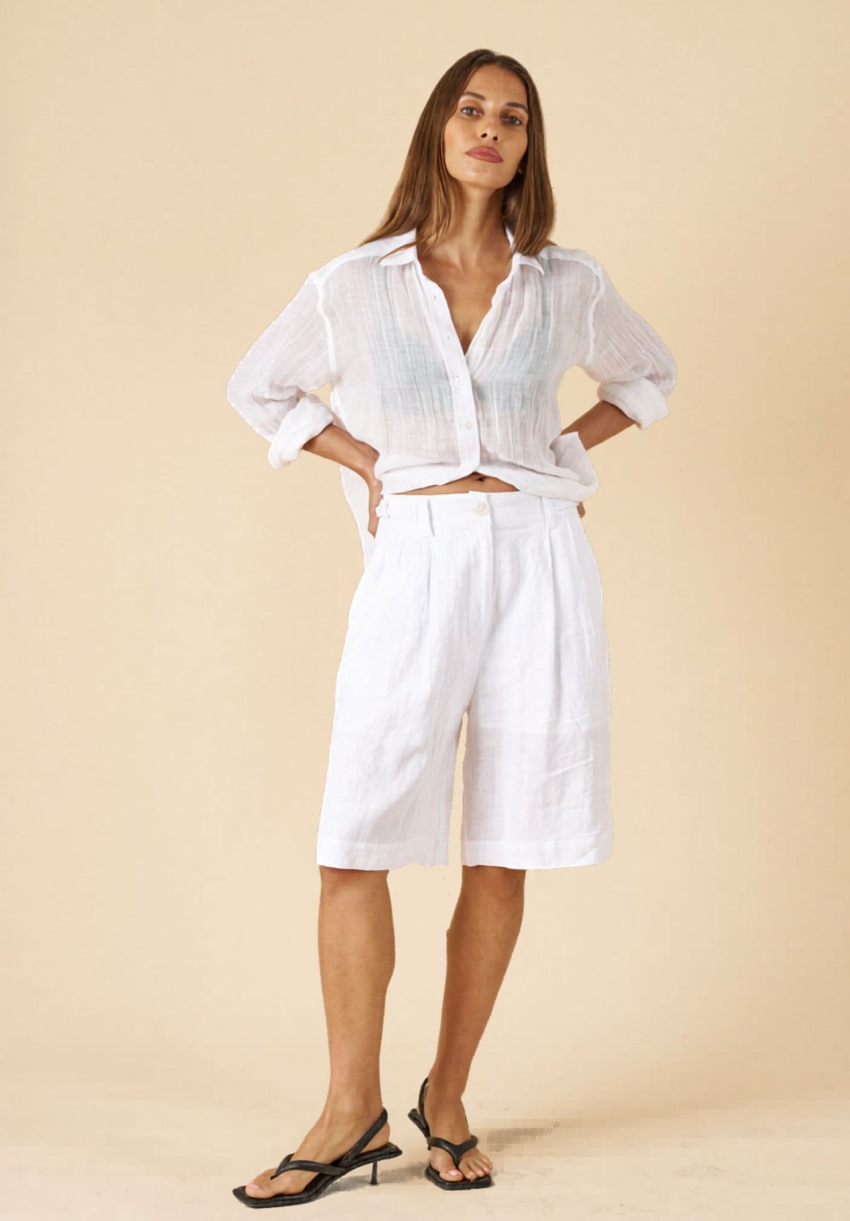 Crinkle-Shirt White Oversized Linen Shirt