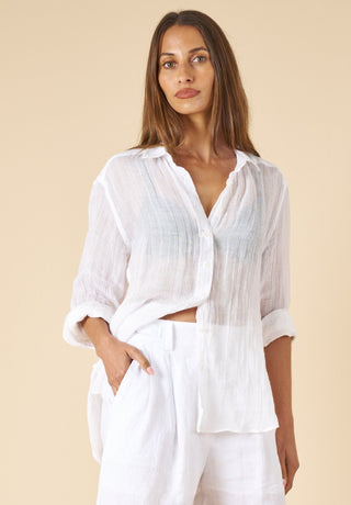 Crinkle-Shirt White Oversized Linen Shirt