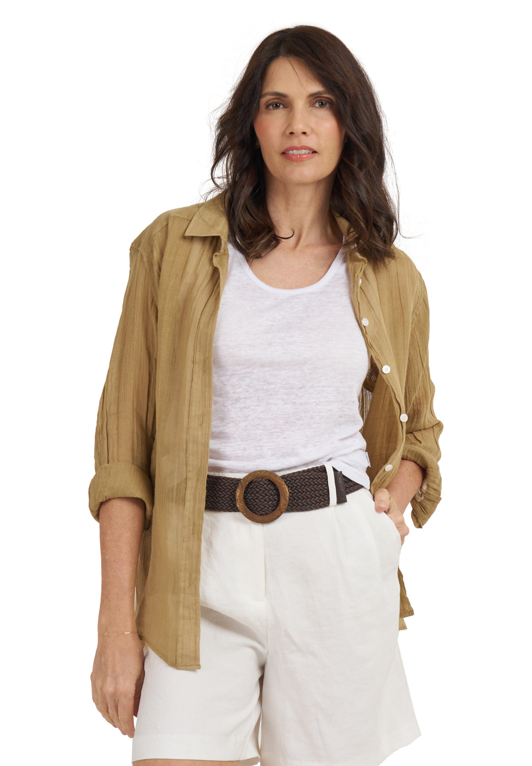 Crinkle-Shirt Khaki Oversized Linen Shirt