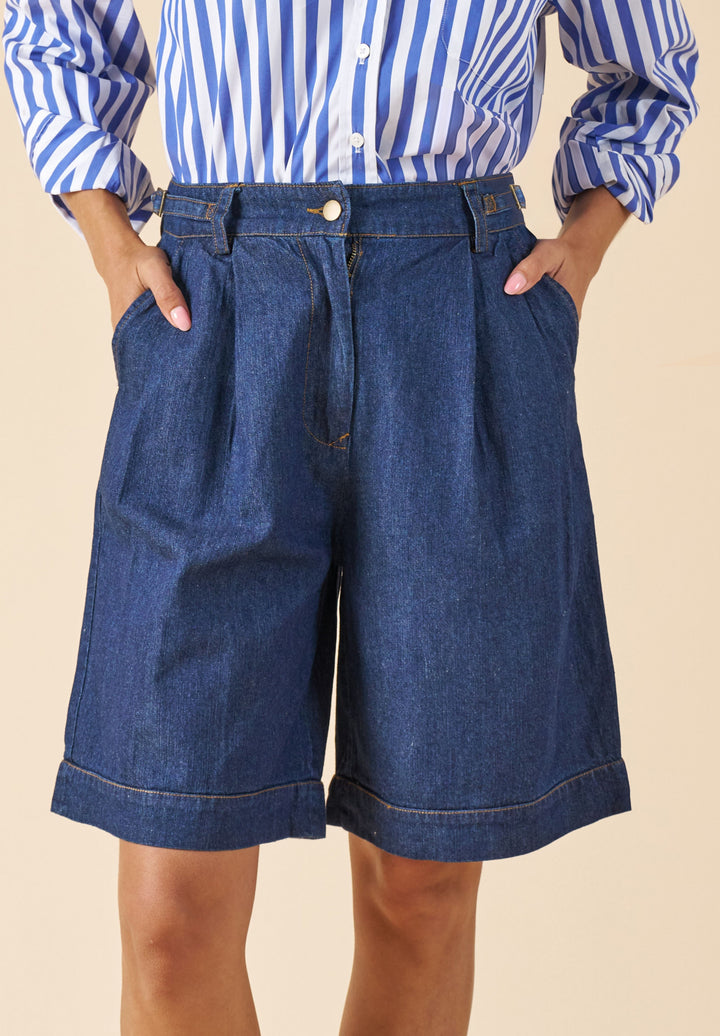 Bermuda Dark Blue Denim Linen Shorts